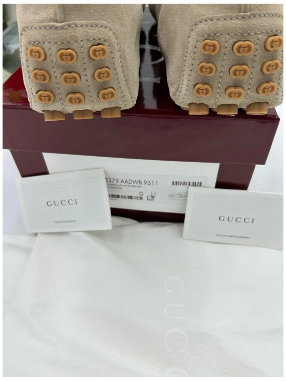 Men's Gucci, GG embossed suede driver loafers size 11 fits 12 US made in Italy